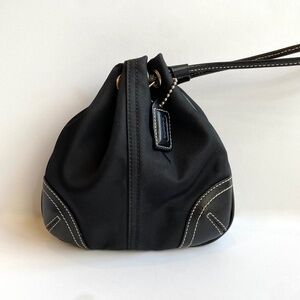 RARE VINTAGE COACH MINI DRAWSTRING BAG #8669 BLACK NYLON & LEATHER POUCH PURSE